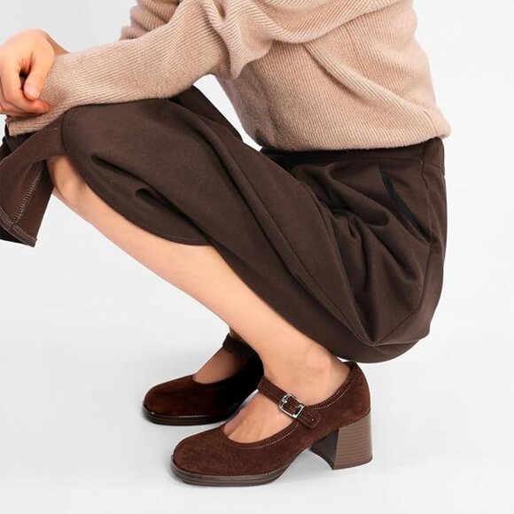 Mary Janes Heels for Women Retro Square Toe Platform Low Heel Chunky Loafer - Picture 4 of 6